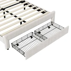Lit Rembourré 140x200 cm, lit double avec éclairage LED et 2 tiroirs, pour adultes et adolescents