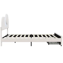 Lit Rembourré 140x200 cm, lit double avec éclairage LED et 2 tiroirs, pour adultes et adolescents