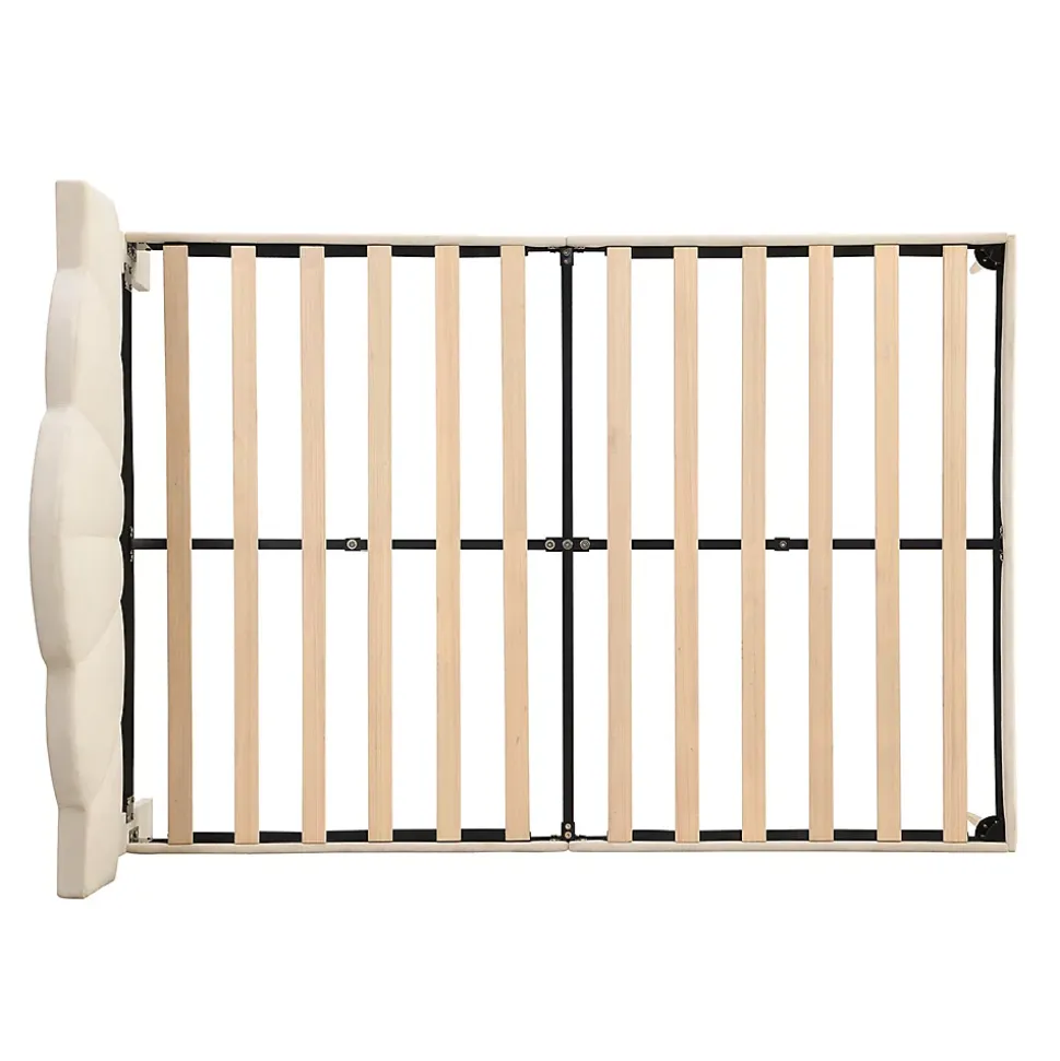 Lit rembourré 140x190 cm lit double avec sommier à lattes - tête de lit réglable - tissu en velours - beige