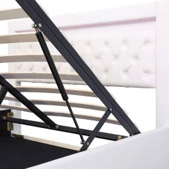 Lit Rembourré 140X200 Cm Sommier Rangement LED Blanc PU Blackcolors