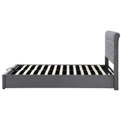 Lit rembourré 160x200 cm,Cadre de lit avec Rangement,Lit Double ornementation de Rivets,Gris