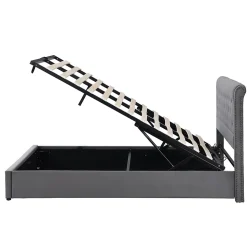 Lit rembourré 160x200 cm,Cadre de lit avec Rangement,Lit Double ornementation de Rivets,Gris