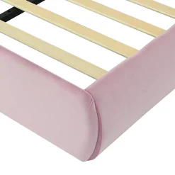 Lit rembourré 90x200cm avec oreilles de lapin, LED chaude réglable, 2 poufs de rangement, velours rose