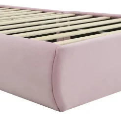 Lit rembourré 90x200cm avec oreilles de lapin, LED chaude réglable, 2 poufs de rangement, velours rose