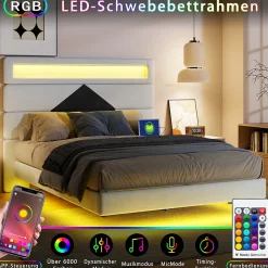 Lit rembourré 140x190cm avec USB, lit double avec LED,lit coffre avec tête de lit en diamant,velours