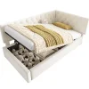 Lit rembourré 90x200cm, canapé-lit, rangement hydraulique, velours beige, sans matelas