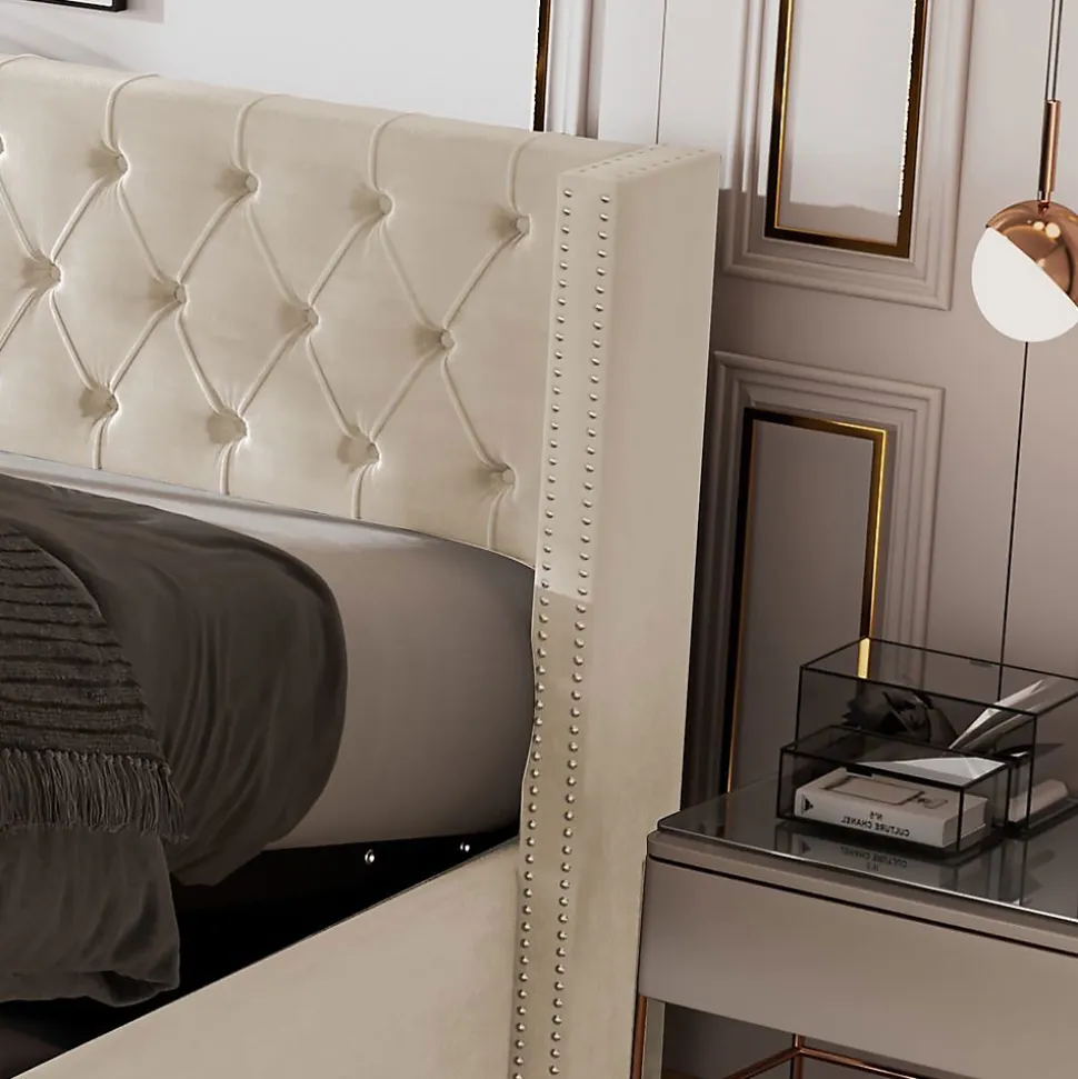 Lit Rembourré 160X200Cm Hydraulique Beige Blackcolors