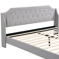 Lit Rembourré 180X200Cm Led Tiroirs Lin Gris Blackcolors