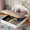 Lit rembourré 140x200cm lit de princesse éclairage d'ambiance réglable lit double pu blanc