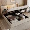 Lit rembourré 160x200cm lit de rangement lit lampe de lecture lit tête de lit avec fonction de chargement usb lit double lin beige