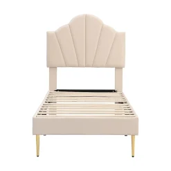 Lit rembourré 90x200cm lit sommier à lattes en bois lit des pieds de fer dorés lit de rangement banc Single velours beige