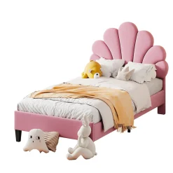 Lit rembourre 90 sur 200 cm avec tete de lit fleurie en velours doux cadre avec sommier lit dappoint rose