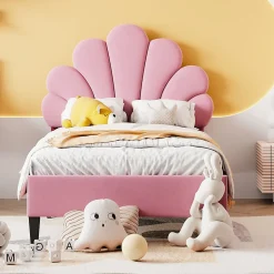 Lit rembourre 90 sur 200 cm avec tete de lit fleurie en velours doux cadre avec sommier lit dappoint rose