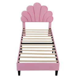 Lit rembourre 90 sur 200 cm avec tete de lit fleurie en velours doux cadre avec sommier lit dappoint rose