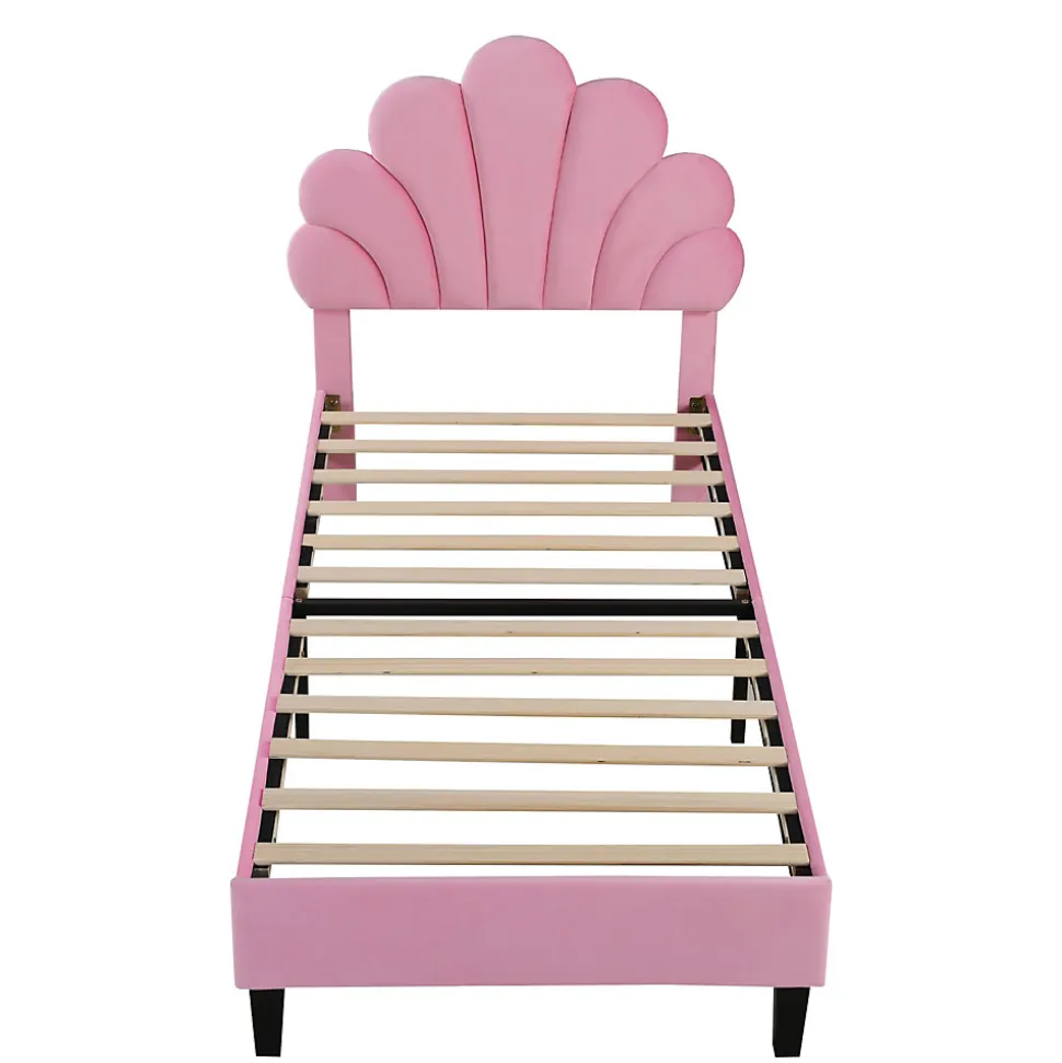 Lit rembourre 90 sur 200 cm avec tete de lit fleurie en velours doux cadre avec sommier lit dappoint rose