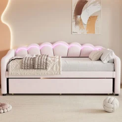 Lit Repos 90X200Cm Led Velours Rose Blackcolors