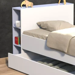 Lit RIGA 90x190 + tête de lit + 1 tiroir / Blanc