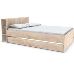 Lit RIGA 140x190cm + tête de lit + 2 tiroirs / Décor Chêne Blanchi