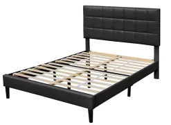 Lit riley pour matelas 120x200 - sommier + tete de lit capitonnee noir - pieds 16 cm pour matelas - 2 x 13 lattes - - confort -