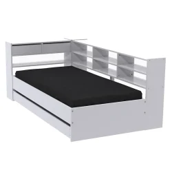 Lit ROLLER 90x190 + 1 sommier + 1 tiroir + étagères / Blanc