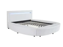 Lit rond 160 x 200 cm - Avec LEDs - Simili - Blanc + Matelas - ABULIS III