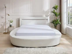 Lit rond 160 x 200 cm - Avec LEDs - Simili - Blanc + Matelas - ABULIS III