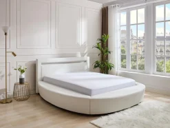 Lit rond 160 x 200 cm - Avec LEDs - Simili - Blanc - ABULIS III