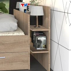 Lit SAMBA 140x190cm + tête de lit + 2 tiroirs / Décor Chêne blanchi