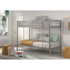 Lit SAMMY Lit superposé en métal 90x200 cm gris avec sommiers inclus