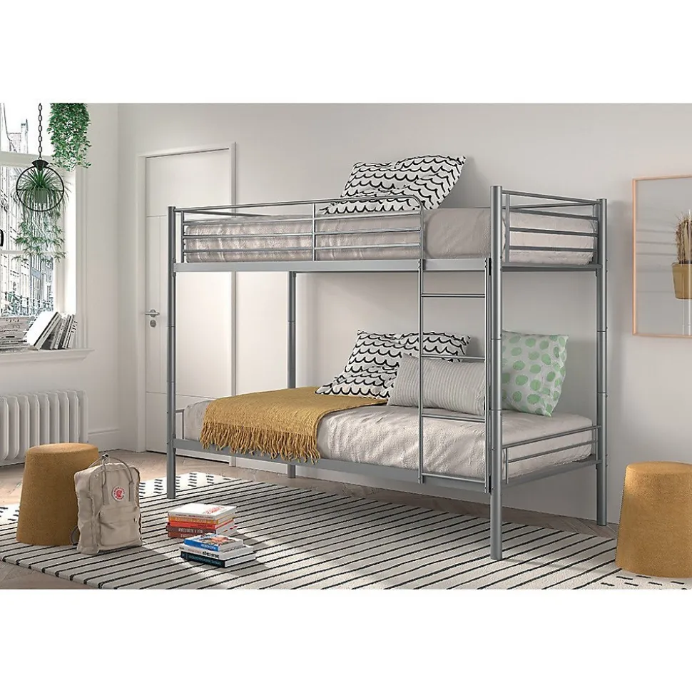 Lit SAMMY Lit superposé en métal 90x200 cm gris avec sommiers inclus