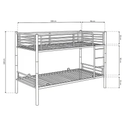 Lit SAMMY Lit superposé en métal 90x200 cm gris avec sommiers inclus