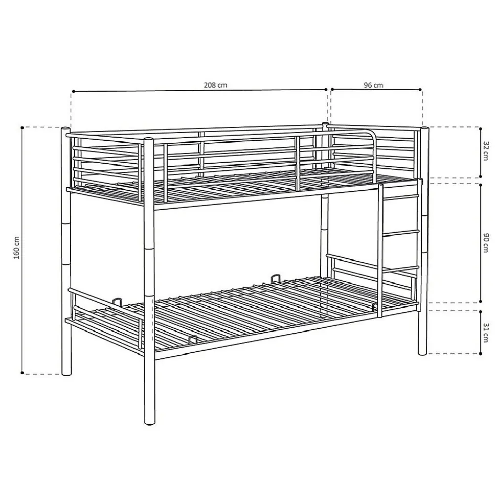 Lit SAMMY Lit superposé en métal 90x200 cm gris avec sommiers inclus