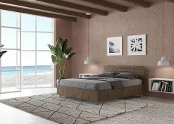 Lit sans sommier tête de lit droite 140x200 à lattes en noyer Ankel