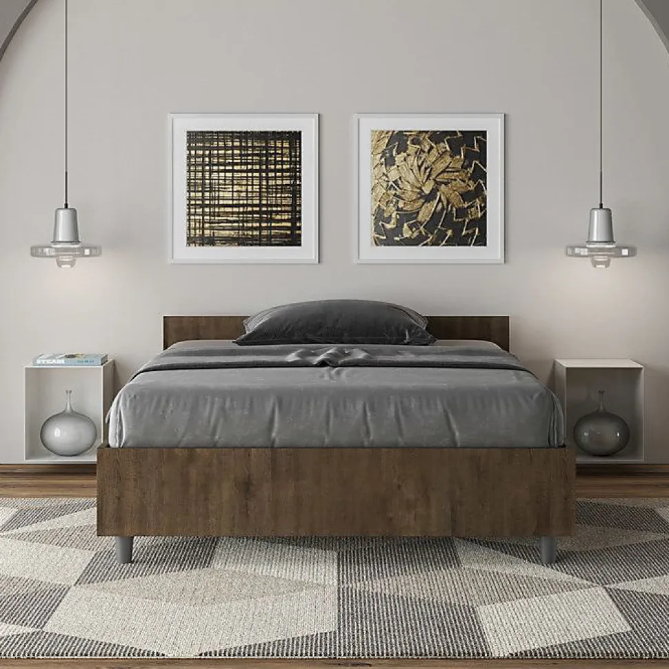 Lit sans sommier 120x190 noyer Nuamo