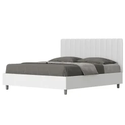 Lit sans sommier 160x200 structure frêne blanc tête de lit mélamine blanc/simili cuir Kaia