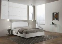 Lit sans sommier 160x190 tête de lit structure frêne blanc Antilia mélamine blanc/simili cuir