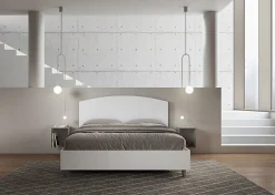 Lit sans sommier 160x190 tête de lit structure frêne blanc Antilia mélamine blanc/simili cuir