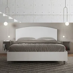 Lit sans sommier 160x190 tête de lit structure frêne blanc Antilia mélamine blanc/simili cuir