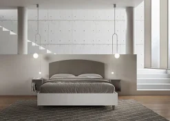 Lit sans sommier 160x200 tête de lit structure frêne blanc Antilia mélamine/simili cuir cappuccino