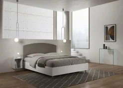 Lit sans sommier 160x200 tête de lit structure frêne blanc Antilia mélamine/simili cuir cappuccino