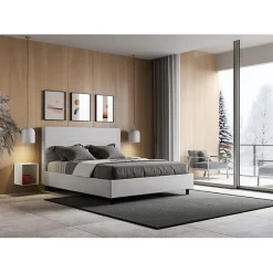 Lit simili cuir blanc Focus avec sommier tapissé 160x200