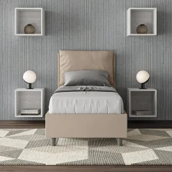 Lit simili cuir gris tourterelle Antea avec sommier rembourré 80x190