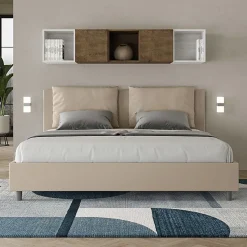 Lit simili cuir gris tourterelle Antea avec sommier rembourré 180x200