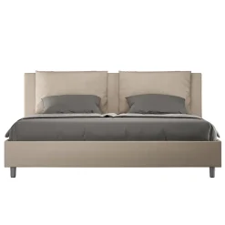 Lit simili cuir gris tourterelle Antea avec sommier rembourré 180x200