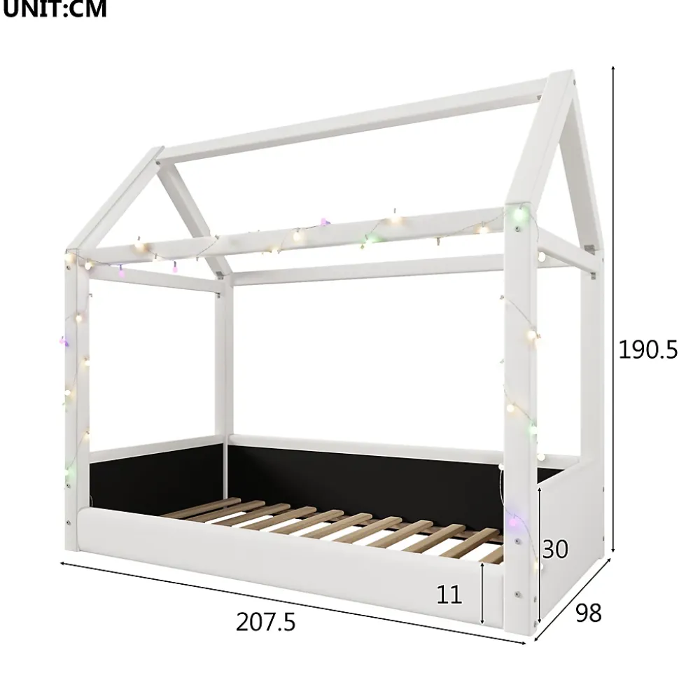 Lit Simple 90 x 200 cm - Canapé-Lit avec Éclairage LED Intégré, Gain de Place pour Chambre, Bois Massif, Sans Matelas, Beige
