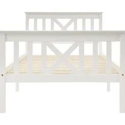 Lit Simple 90 x 200 Cm - Lit Classique avec Sommier à Lattes et Tête de Lit - Pin Massif, MDF - Sans Matelas - Blanc