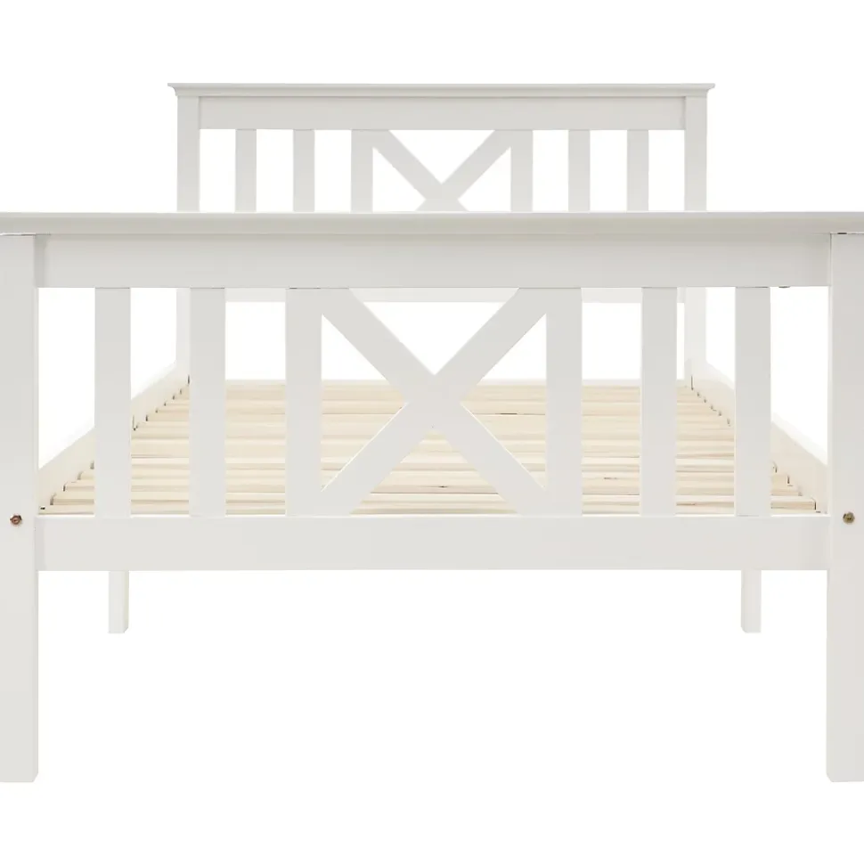 Lit Simple 90 x 200 Cm - Lit Classique avec Sommier à Lattes et Tête de Lit - Pin Massif, MDF - Sans Matelas - Blanc