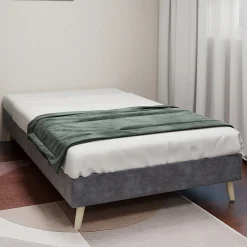 Lit Simple Adulte 90x200 cm - Lit Bas Sans Tête de Lit, Sans Matelas, Moderne et Minimaliste, Velours Gris
