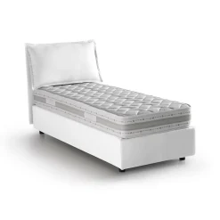 Lit simple Aren, Lit coffre avec revêtement en tissu, 100% Made in Italy, Ouverture latérale, avec matelas 80x190 cm inclus, Blanc