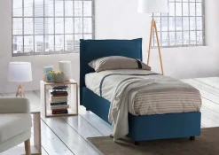 Lit simple Aren, Lit coffre avec revêtement en tissu, 100% Made in Italy, Ouverture latérale, avec matelas 80x190 cm inclus, Bleu